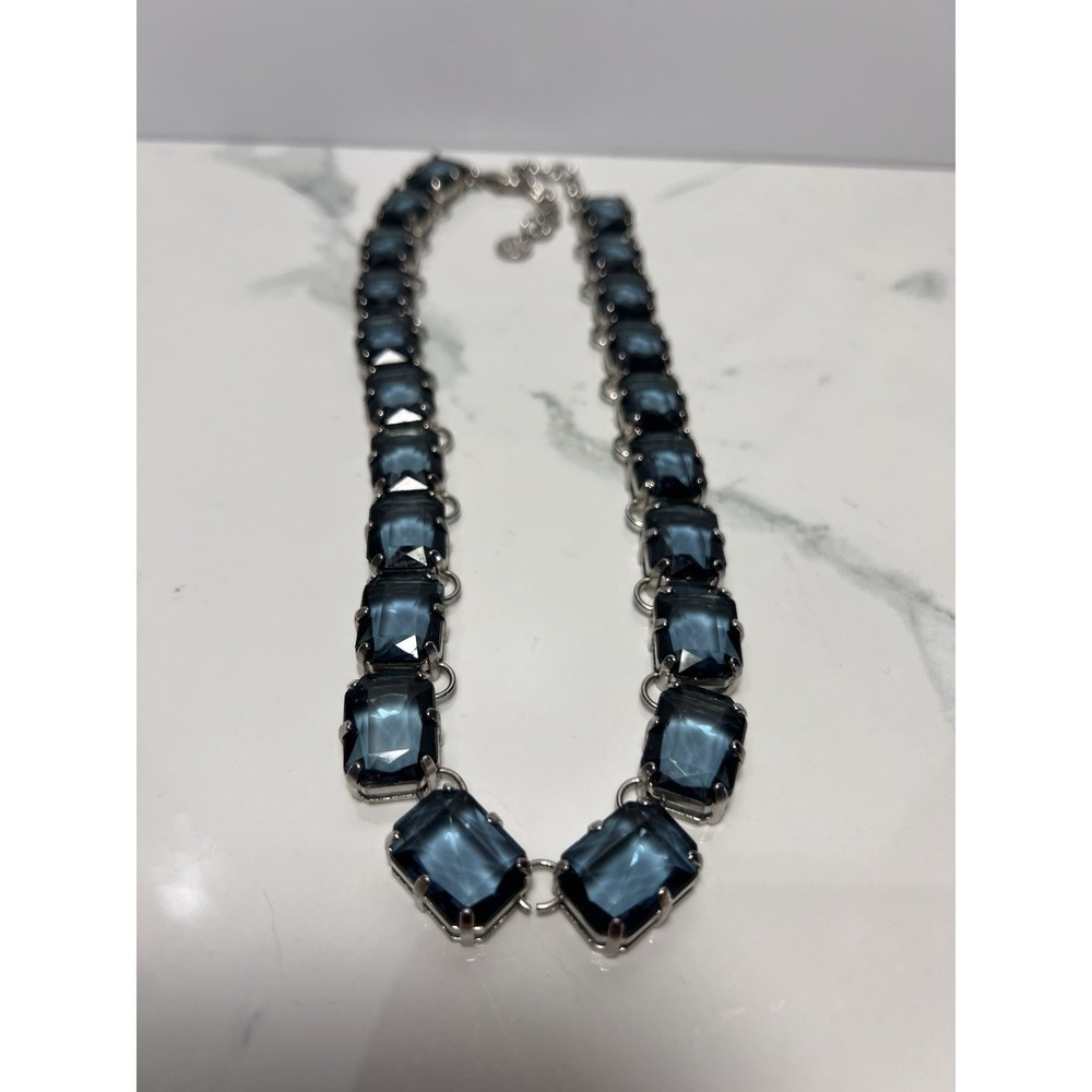 VTG Graziano Art Deco Style Statement Necklace Blue Lagoon Emerald Cut Silverton